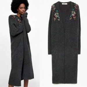 Zara Embelished Limited Edition floor length Cardigan Sweater, Oversized sz S